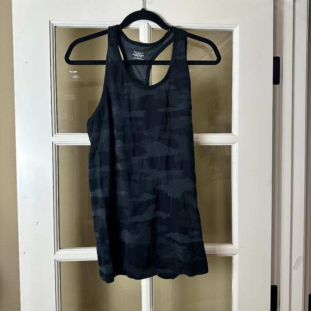 ATHLETA Camo Camouflage Black Grey Racerback Tank Top Size Large - Picture 2 of 10